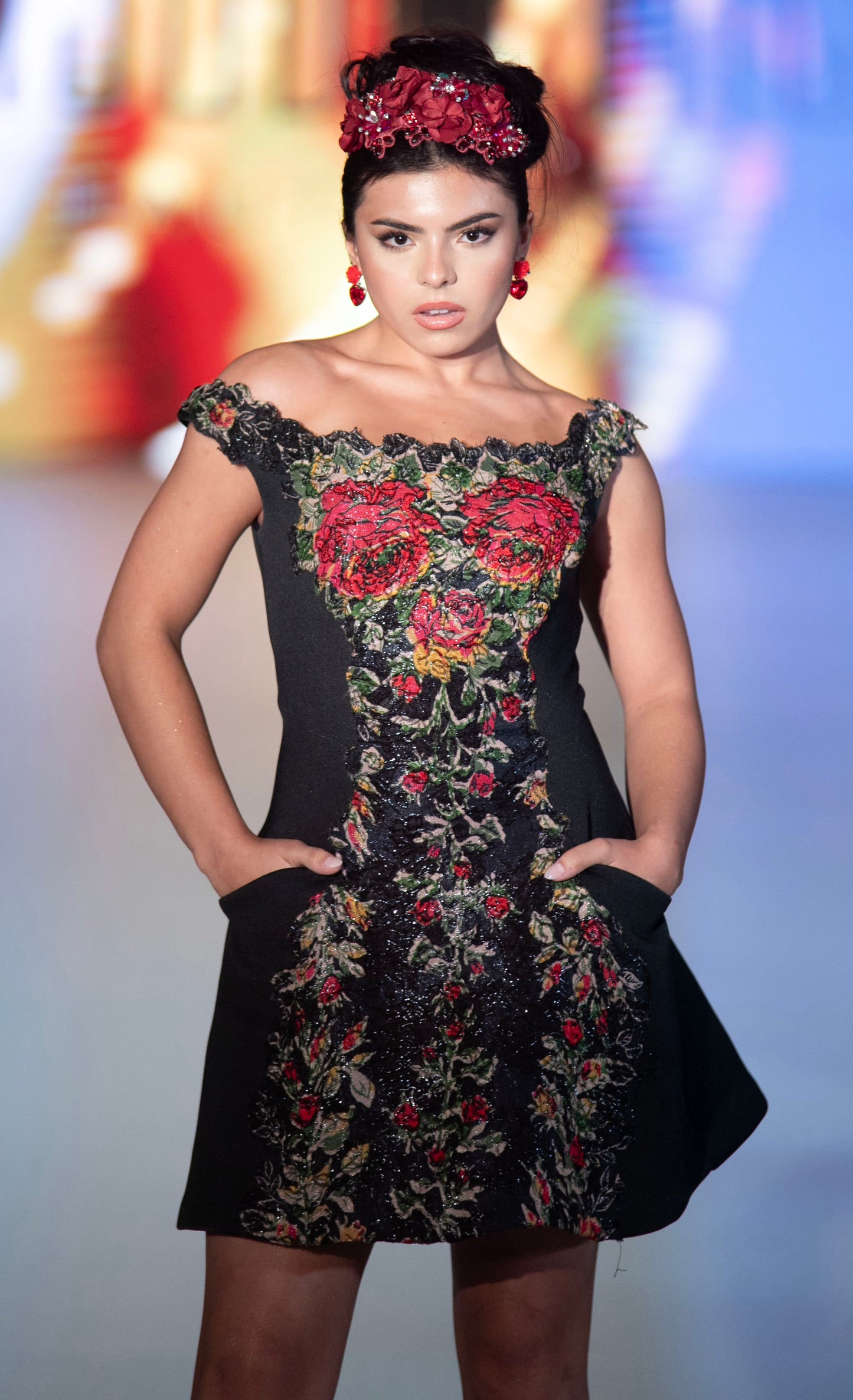 Black Flower Short Dress