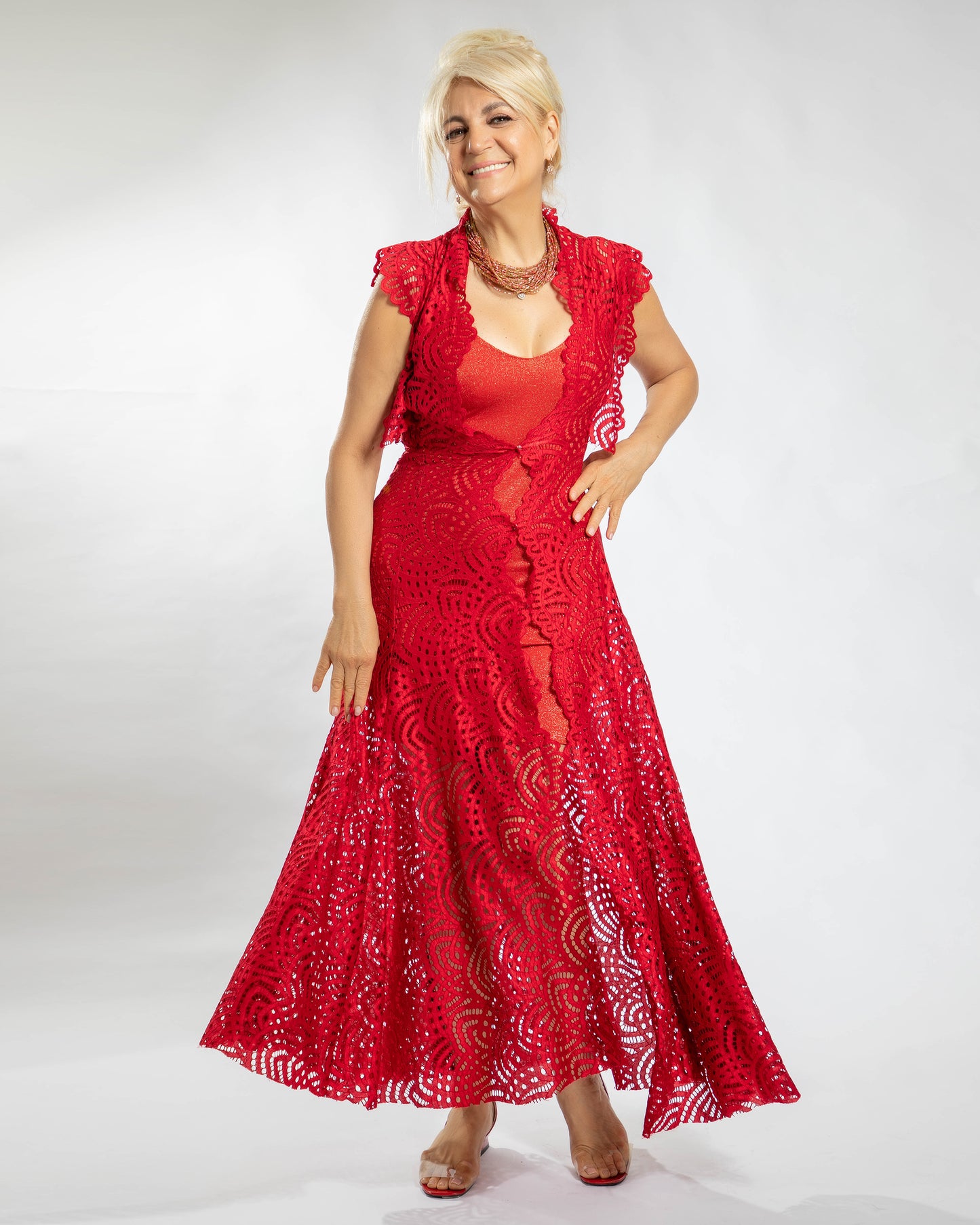 Red lace dress